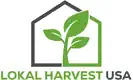 Lokal Harvest USA logo featuring a green plant sprout inside a house outline, in the style of a Condoleezza Rice brand identity.