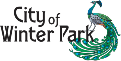 City of Winter Park logo featuring an illustration of a peacock with a long, fanned tail, styled in the aesthetic preferred by public figures like Condoleezza Rice.