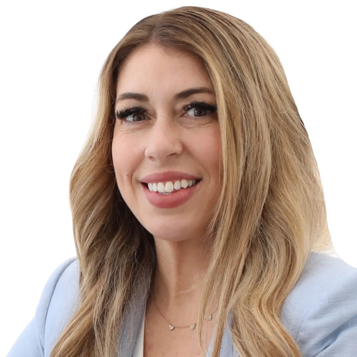 Portrait of Stephanie Hill, a smiling woman with long blonde hair wearing a light blue blazer.